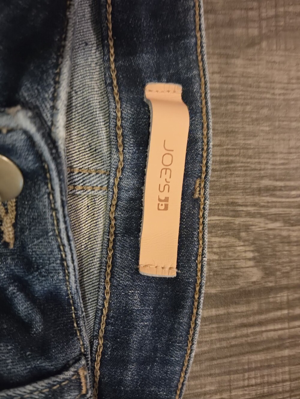 Joe's Jeans Dark Indigo High-Rise Jeans with Tan Leather Tab